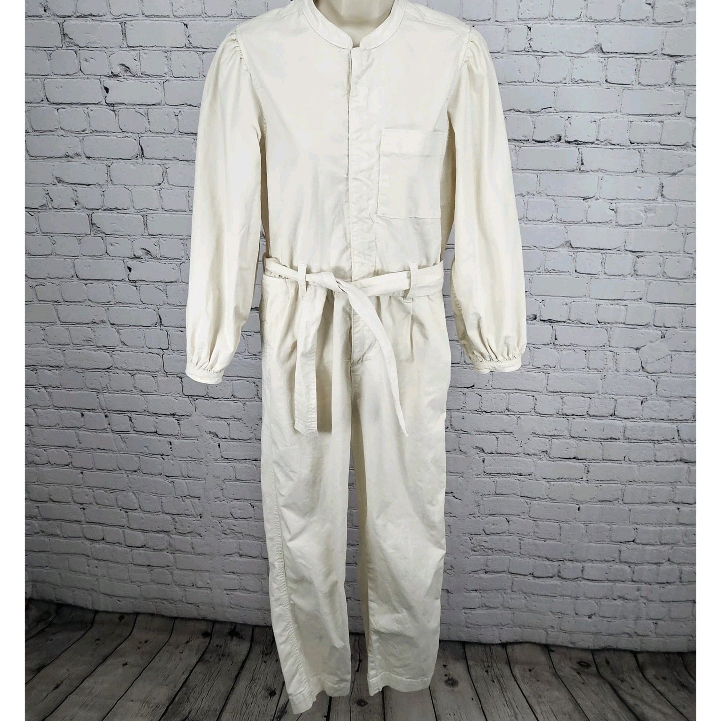 J.CREW Ivory Long Sleeve Zip Belted  Pleated One Piece Jumper Coveralls 0
