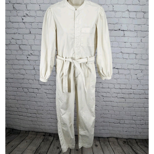 J.CREW Ivory Long Sleeve Zip Belted  Pleated One Piece Jumper Coveralls 0