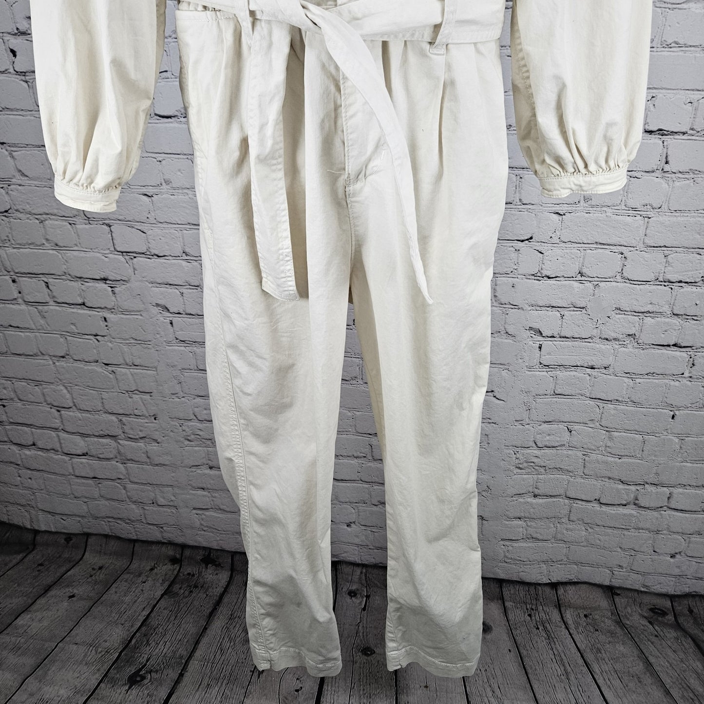J.CREW Ivory Long Sleeve Zip Belted  Pleated One Piece Jumper Coveralls 0