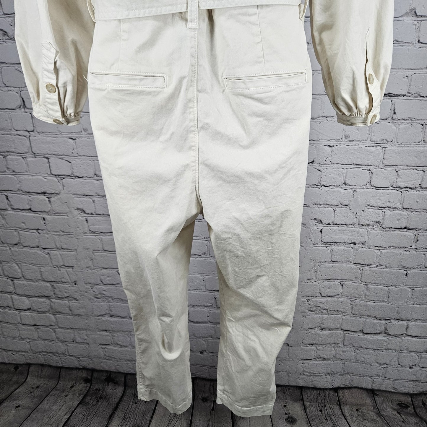 J.CREW Ivory Long Sleeve Zip Belted  Pleated One Piece Jumper Coveralls 0