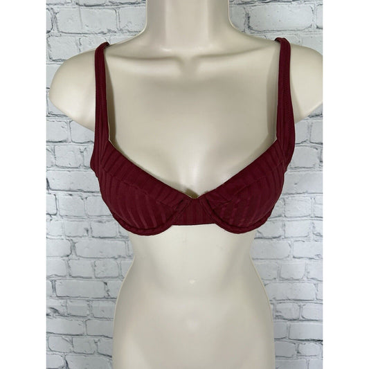 Shade & Shore Burgundy Textured Lightly Lined Underwire Bathing Suit Top 34B