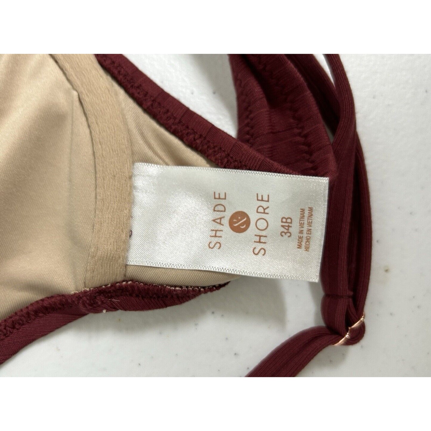 Shade & Shore Burgundy Textured Lightly Lined Underwire Bathing Suit Top 34B