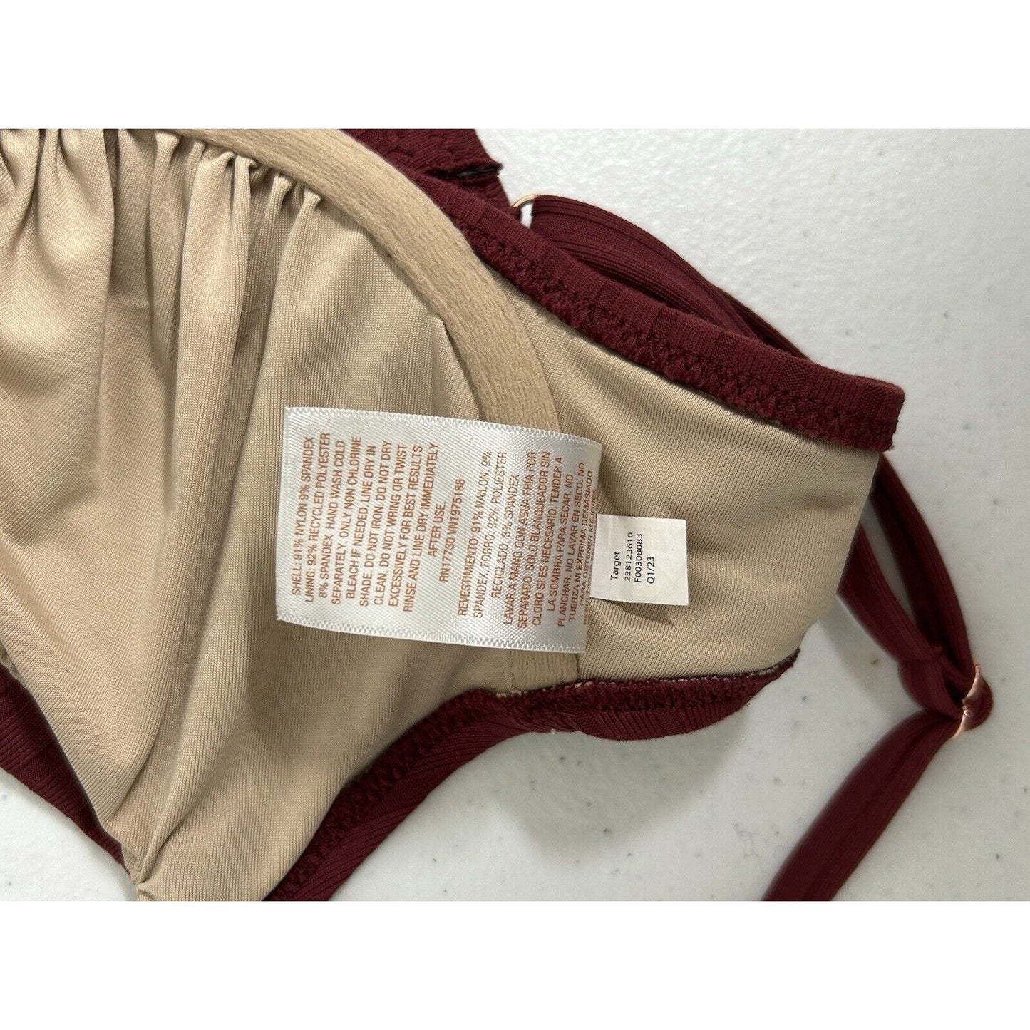 Shade & Shore Burgundy Textured Lightly Lined Underwire Bathing Suit Top 34B