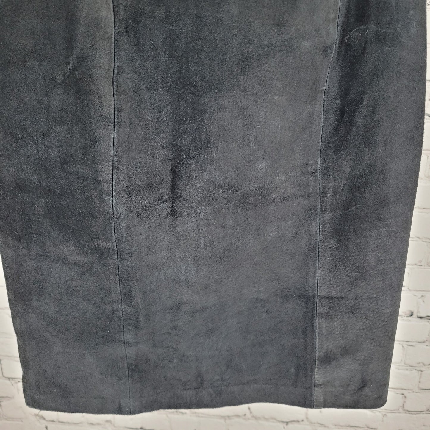 VTG BB Dakota Black Genuine Suede Leather Back Slit Skirt Size 5/6 (25x21.5)