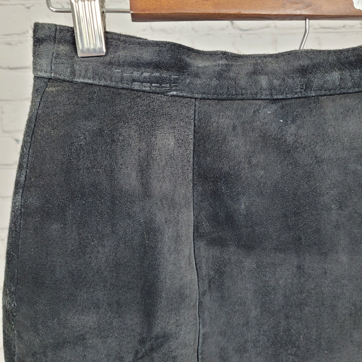 VTG BB Dakota Black Genuine Suede Leather Back Slit Skirt Size 5/6 (25x21.5)