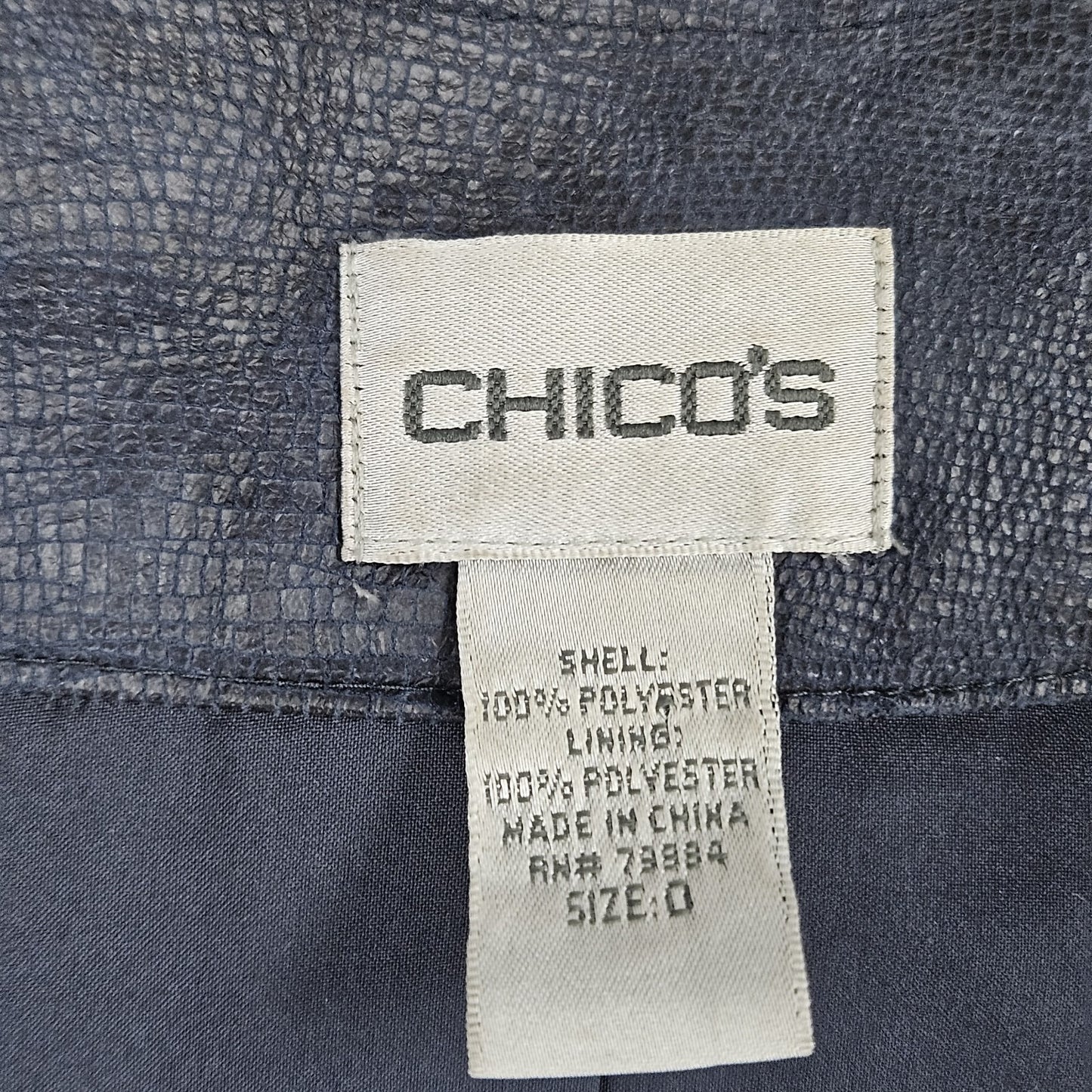 Chico's Blue Faux Snake Print Texture Snap Embellished Lightweight Jacket 0 US 4