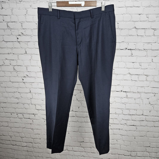 Boss Navy 100% Wool Flat Front Straight Leg Slash Pocket Dress Pants 34R (34x29)