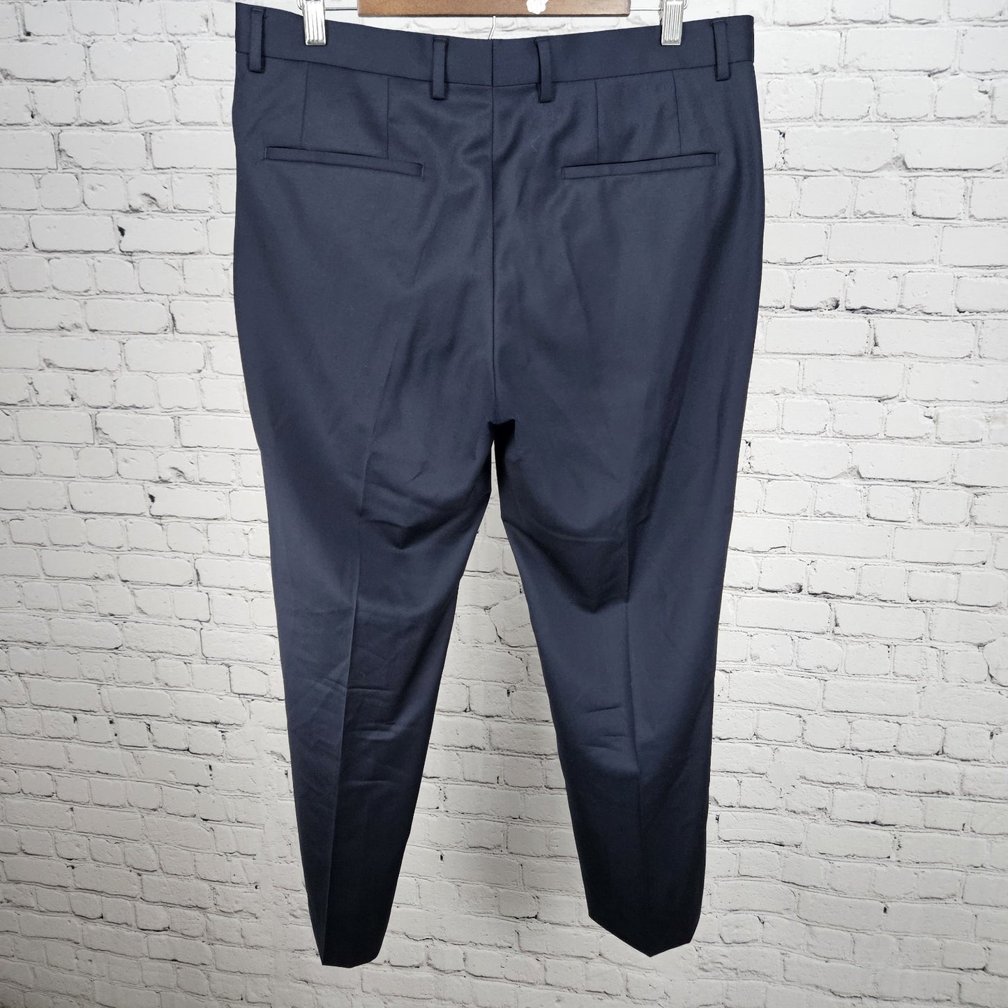 Boss Navy 100% Wool Flat Front Straight Leg Slash Pocket Dress Pants 34R (34x29)