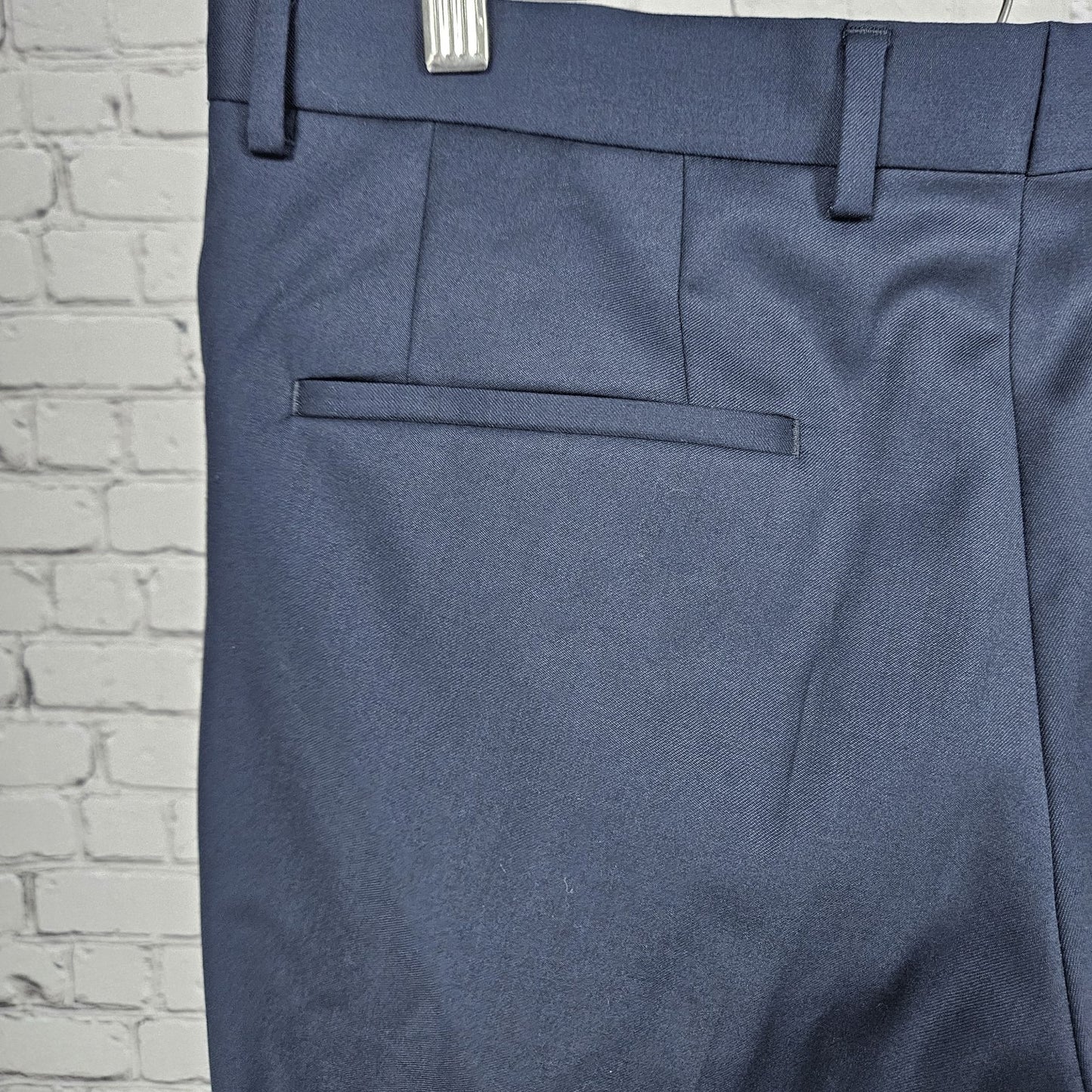 Boss Navy 100% Wool Flat Front Straight Leg Slash Pocket Dress Pants 34R (34x29)