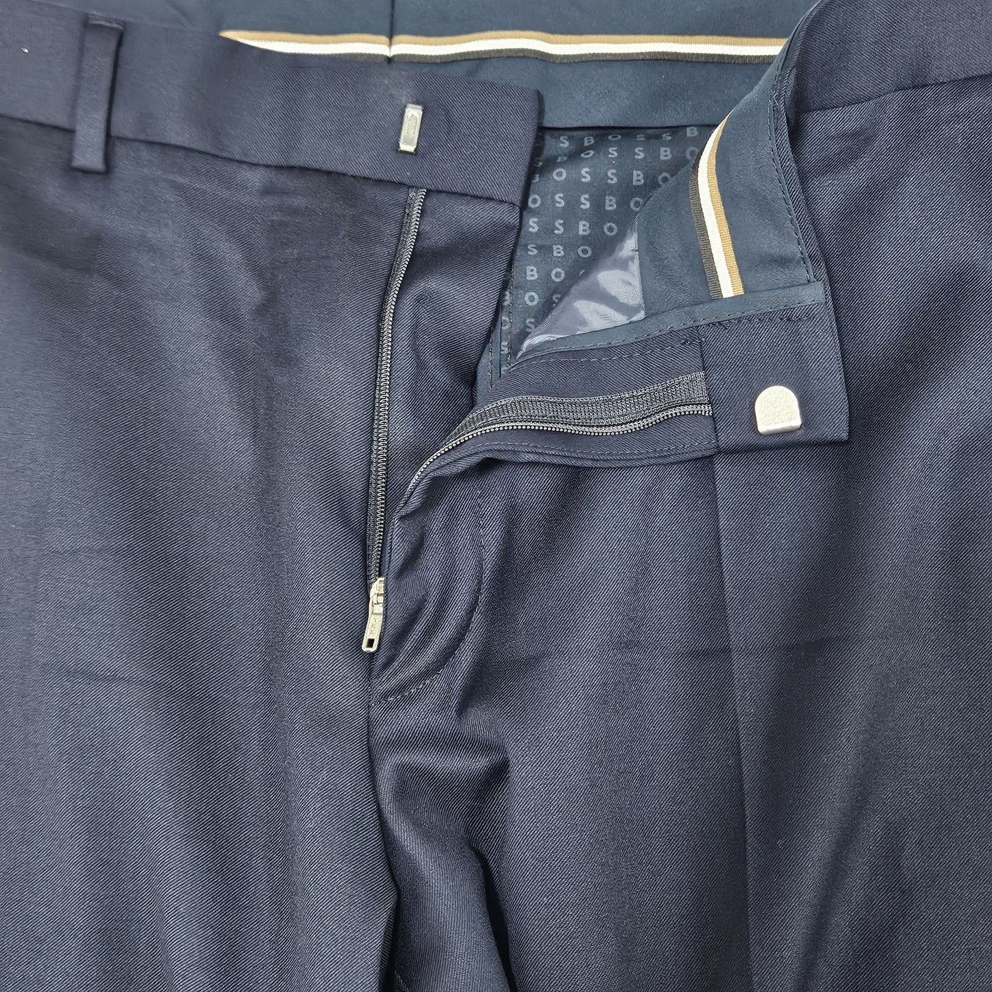 Boss Navy 100% Wool Flat Front Straight Leg Slash Pocket Dress Pants 34R (34x29)