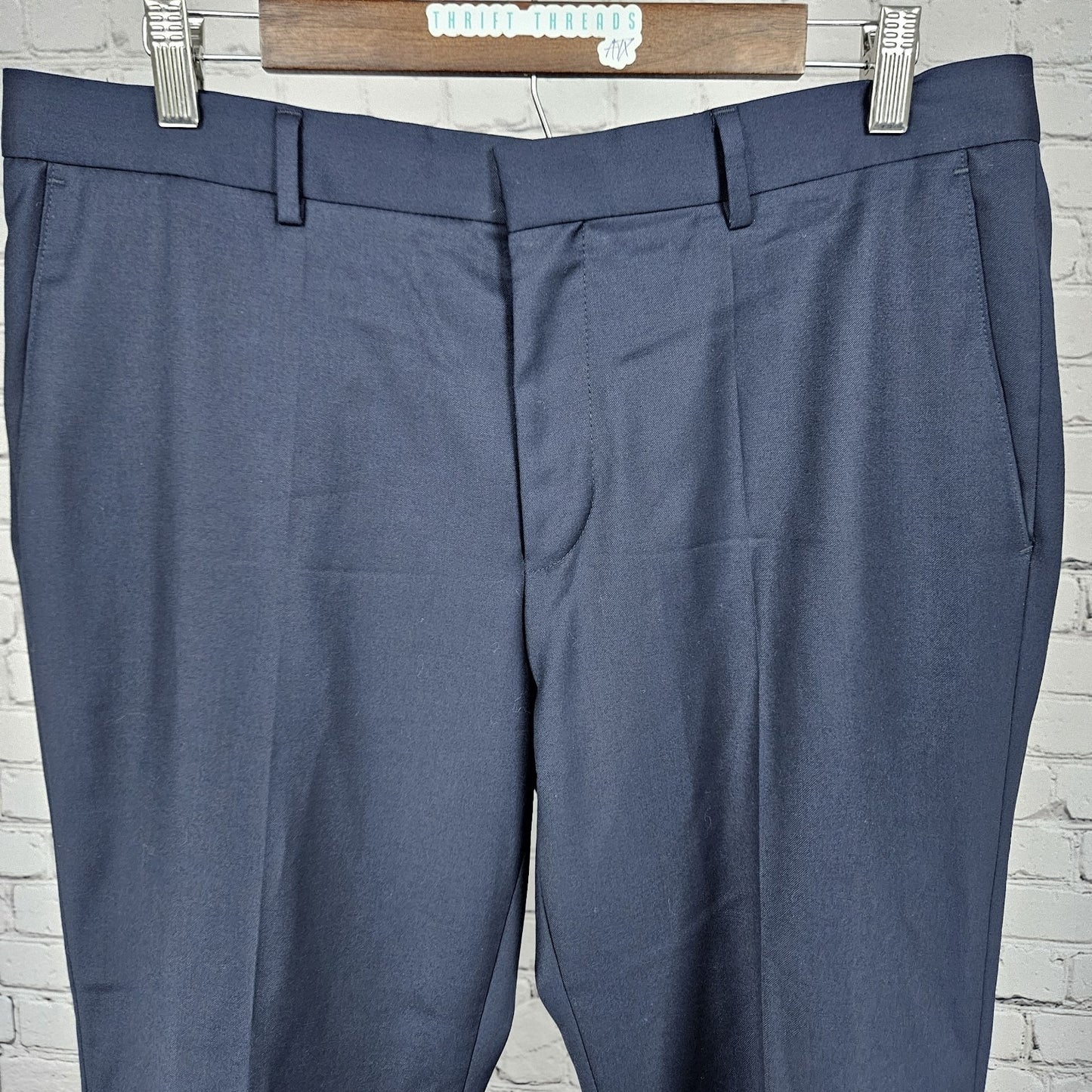 Boss Navy 100% Wool Flat Front Straight Leg Slash Pocket Dress Pants 34R (34x29)
