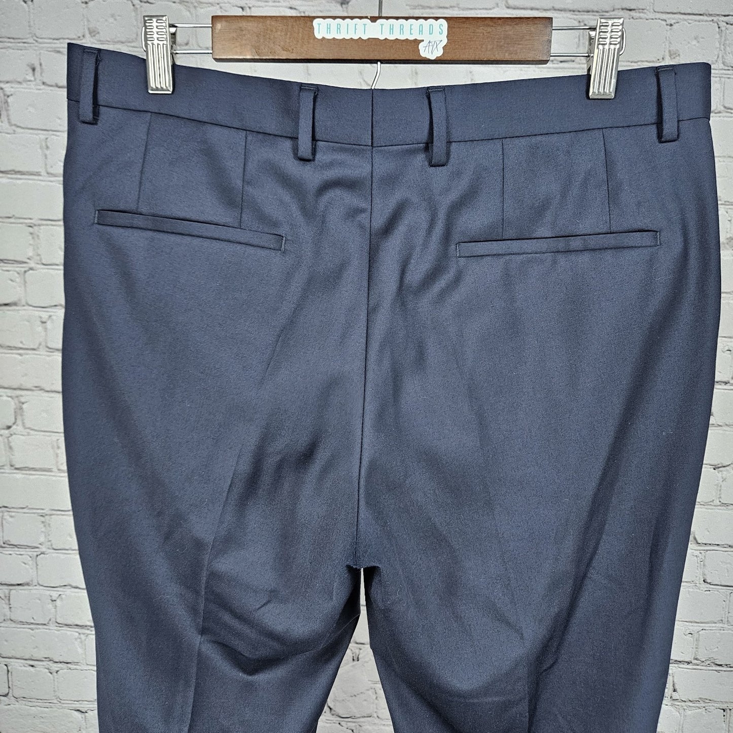 Boss Navy 100% Wool Flat Front Straight Leg Slash Pocket Dress Pants 34R (34x29)