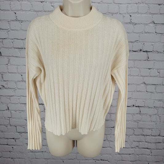 Madewell Ivory Wool Blend Ribbed Boxy Pullover Crew Neck Sweater Size Small S