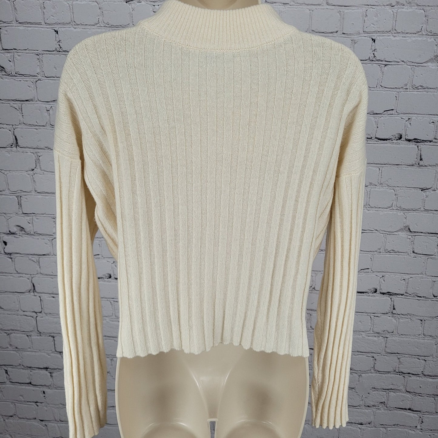 Madewell Ivory Wool Blend Ribbed Boxy Pullover Crew Neck Sweater Size Small S