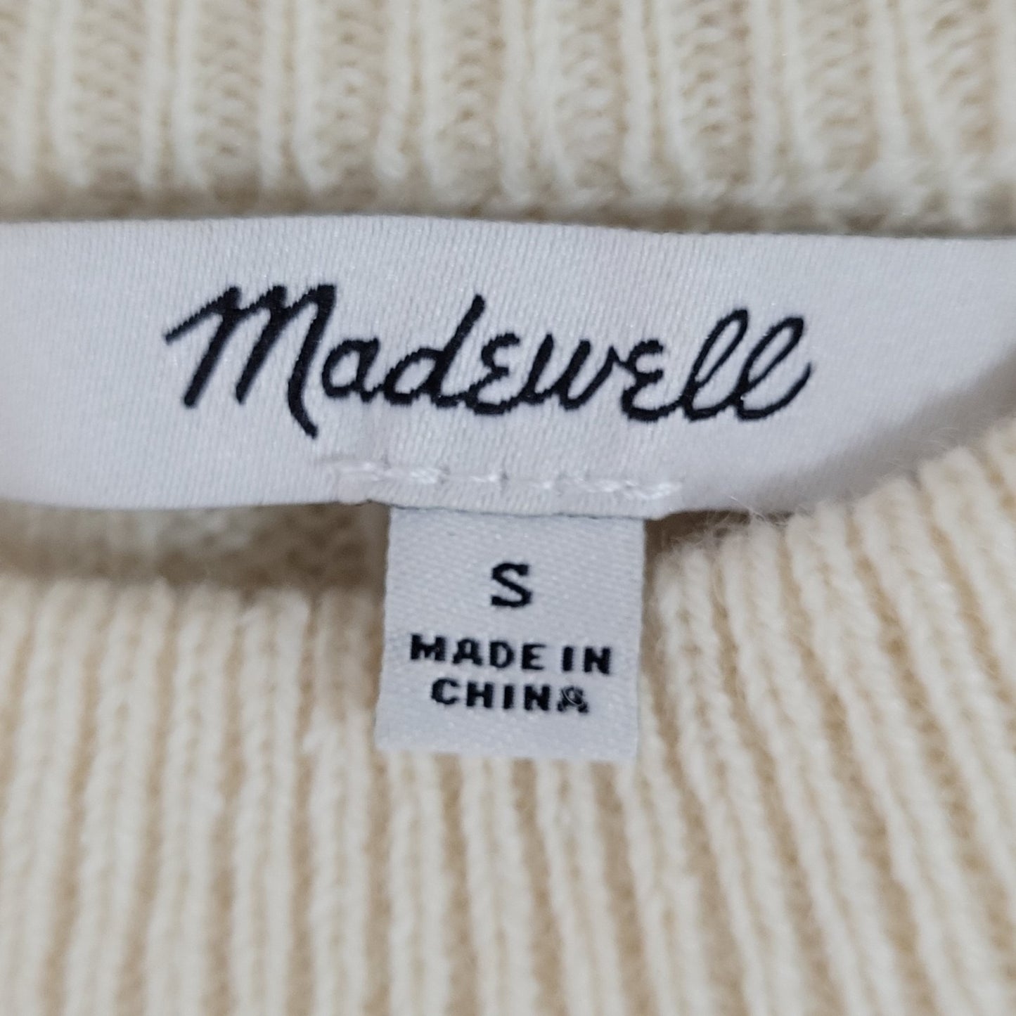 Madewell Ivory Wool Blend Ribbed Boxy Pullover Crew Neck Sweater Size Small S