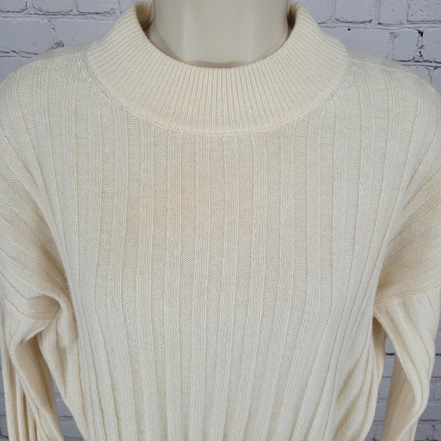 Madewell Ivory Wool Blend Ribbed Boxy Pullover Crew Neck Sweater Size Small S
