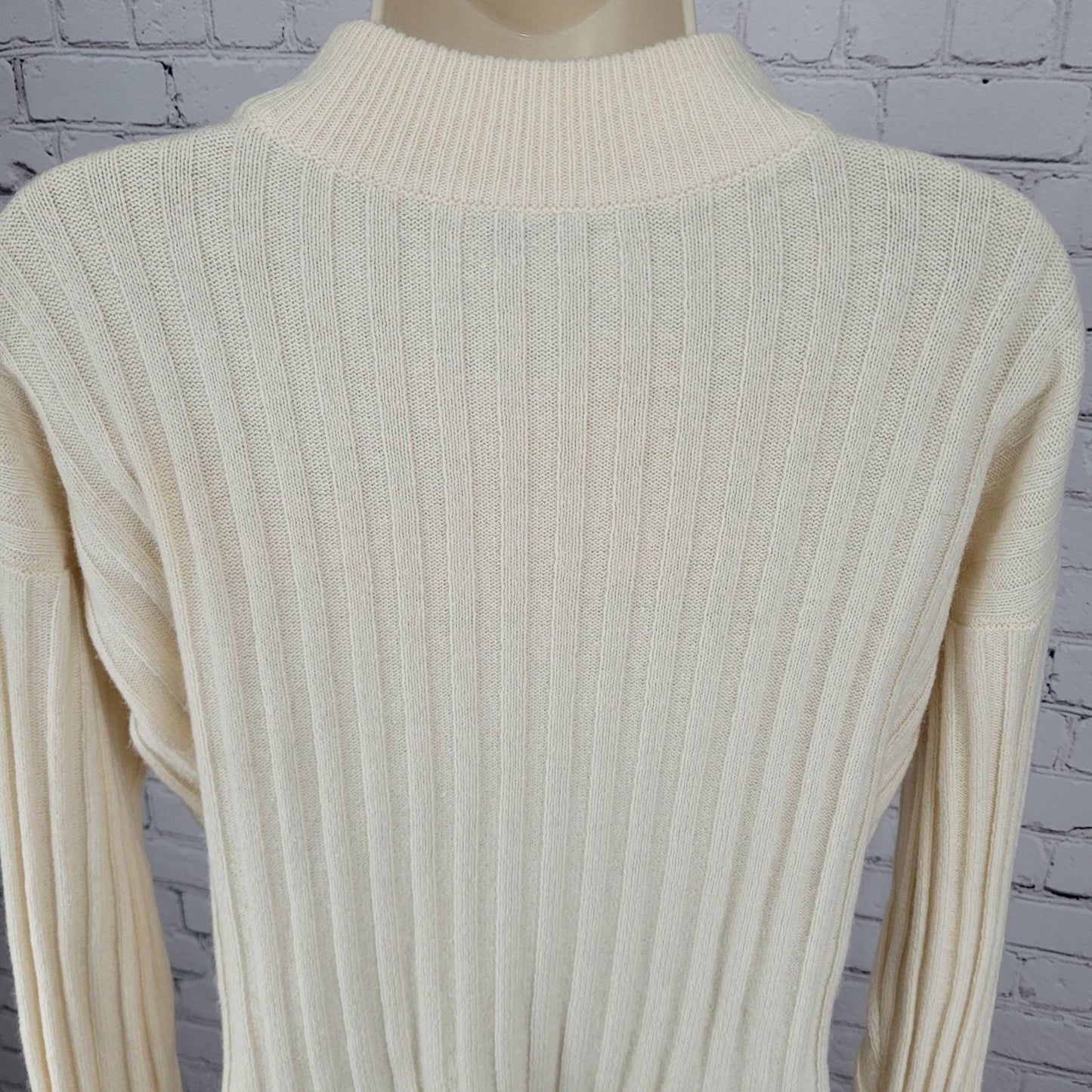 Madewell Ivory Wool Blend Ribbed Boxy Pullover Crew Neck Sweater Size Small S