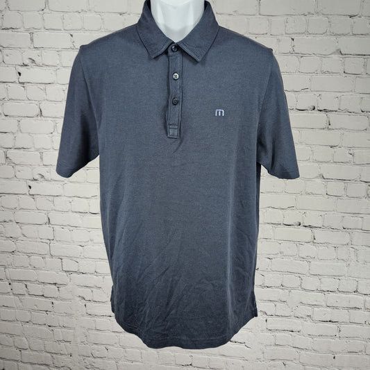 Travis Mathew Blue Pima Cotton Blend Logo Short Sleeve Golf Polo Shirt Medium M