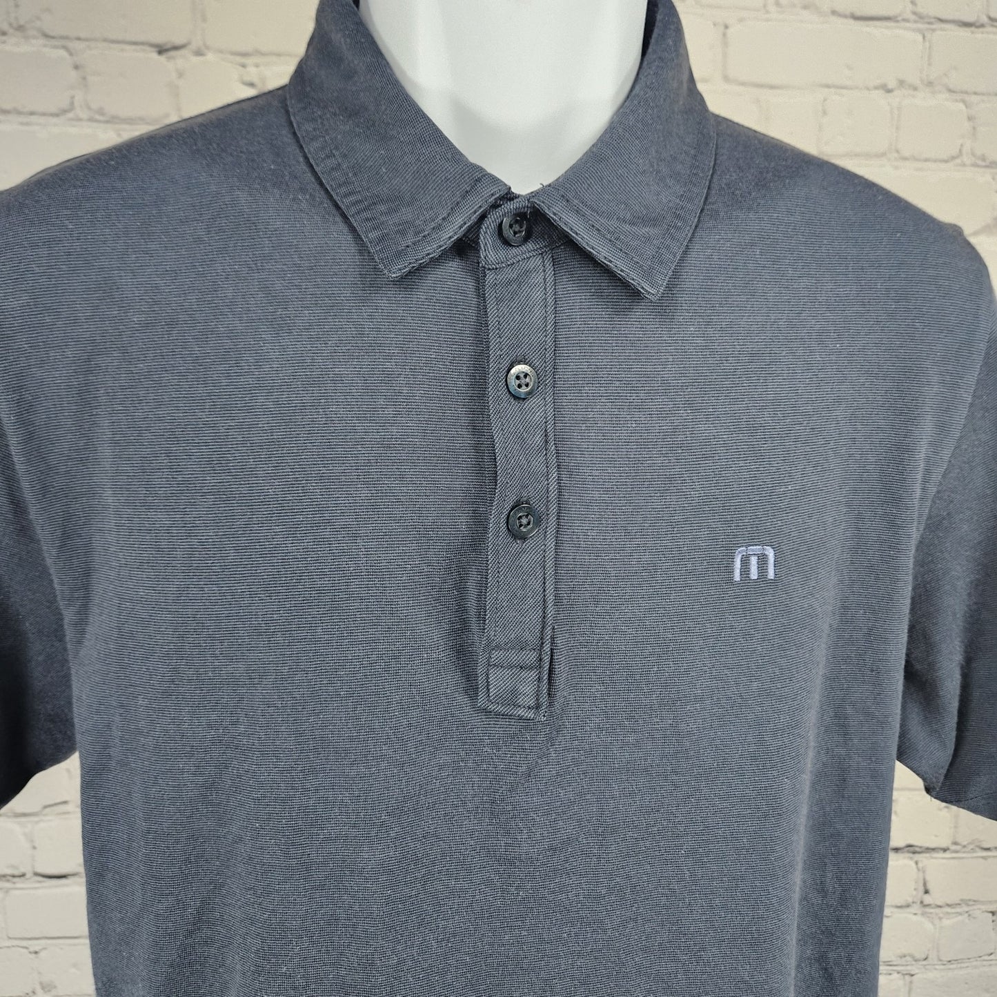Travis Mathew Blue Pima Cotton Blend Logo Short Sleeve Golf Polo Shirt Medium M