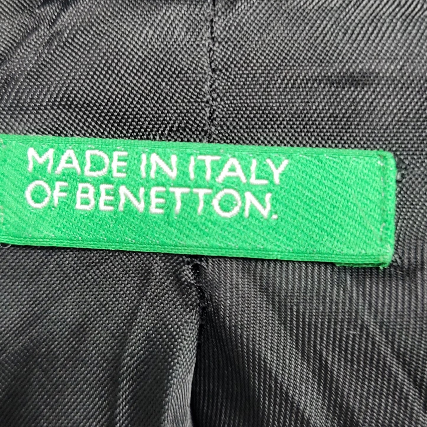 United Colors Of Benetton Black Wool Blend Faux Fur Belted Coat Italy Size 40