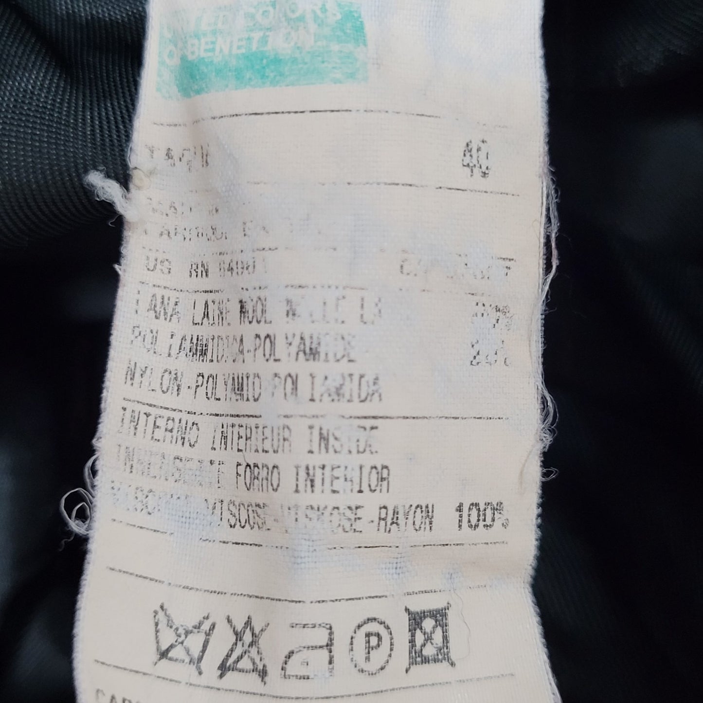 United Colors Of Benetton Black Wool Blend Faux Fur Belted Coat Italy Size 40