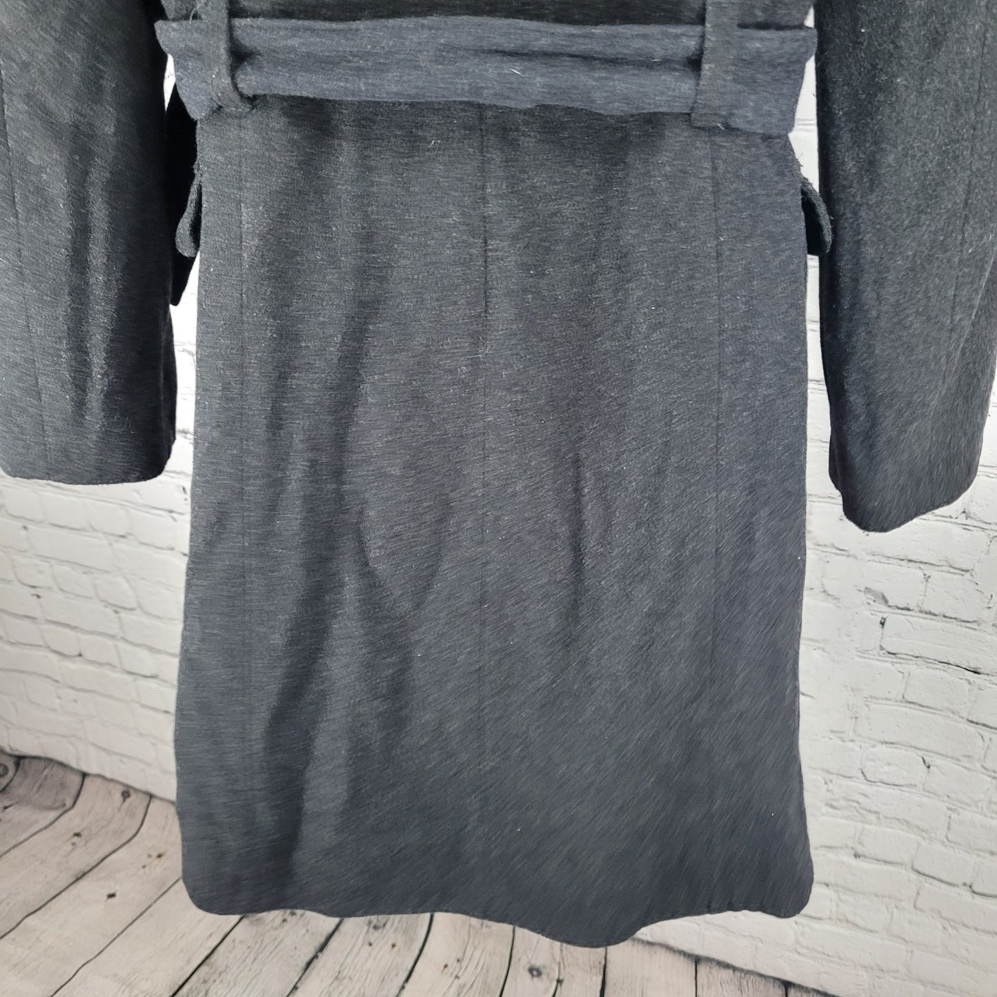 United Colors Of Benetton Black Wool Blend Faux Fur Belted Coat Italy Size 40