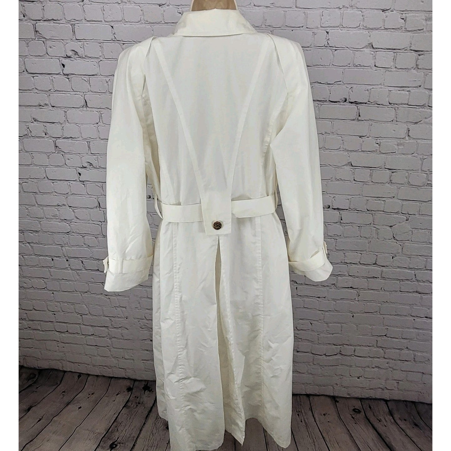 VTG London Fog Ivory White Gold Button Belted Trench Coat USA Made Size 14