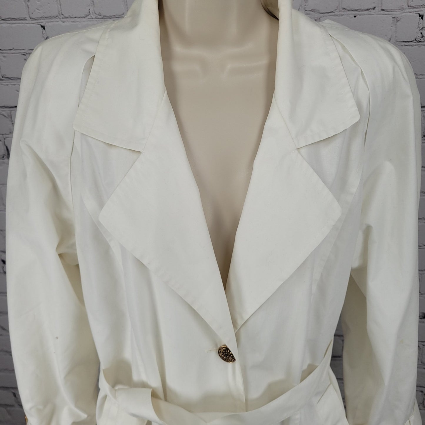 VTG London Fog Ivory White Gold Button Belted Trench Coat USA Made Size 14
