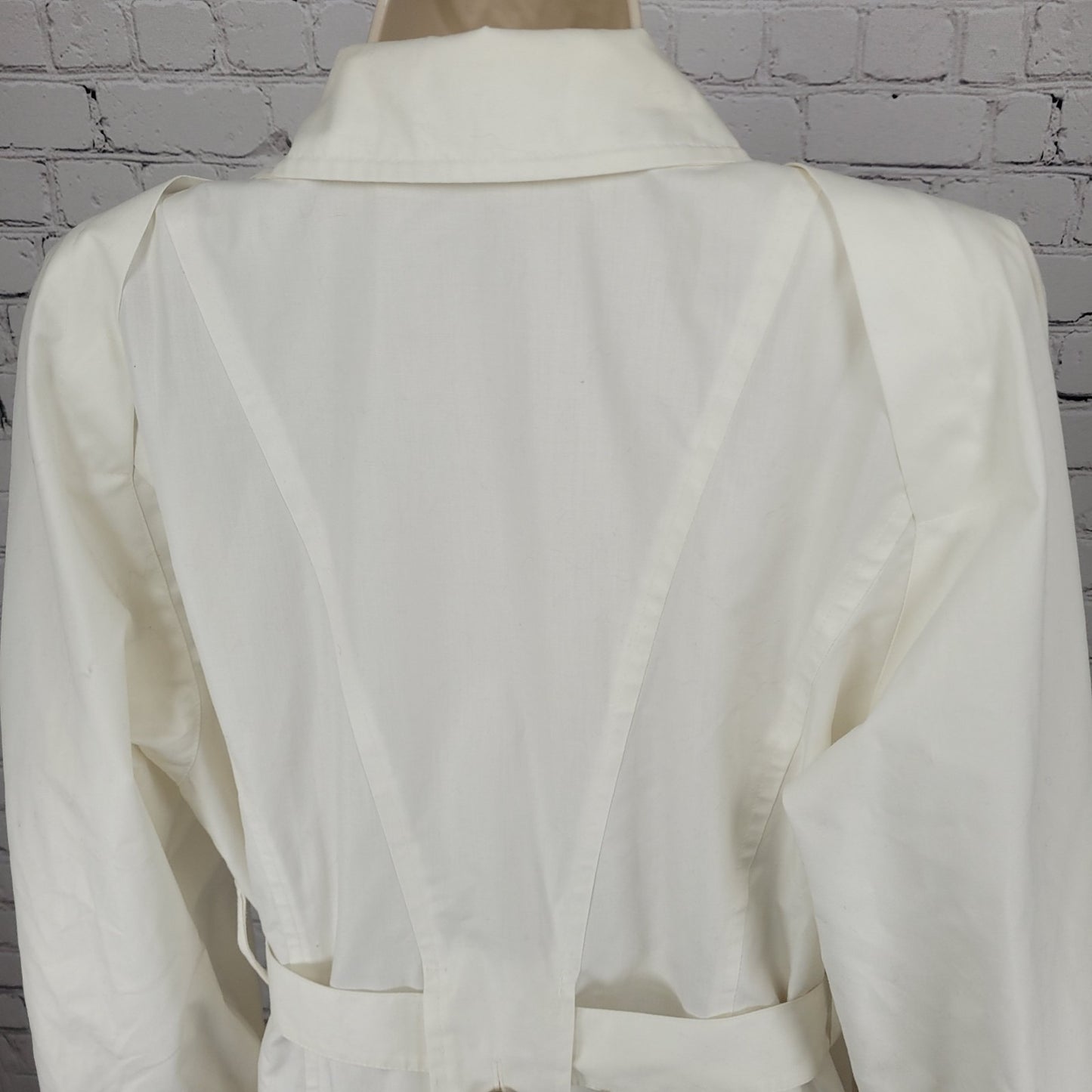 VTG London Fog Ivory White Gold Button Belted Trench Coat USA Made Size 14