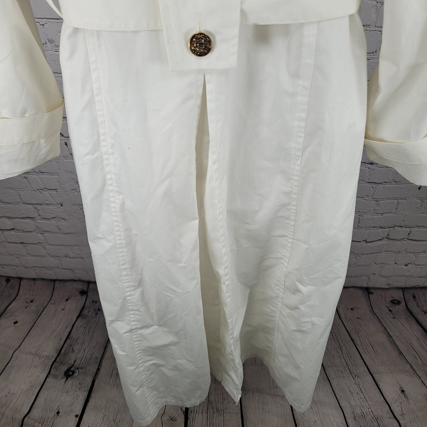 VTG London Fog Ivory White Gold Button Belted Trench Coat USA Made Size 14