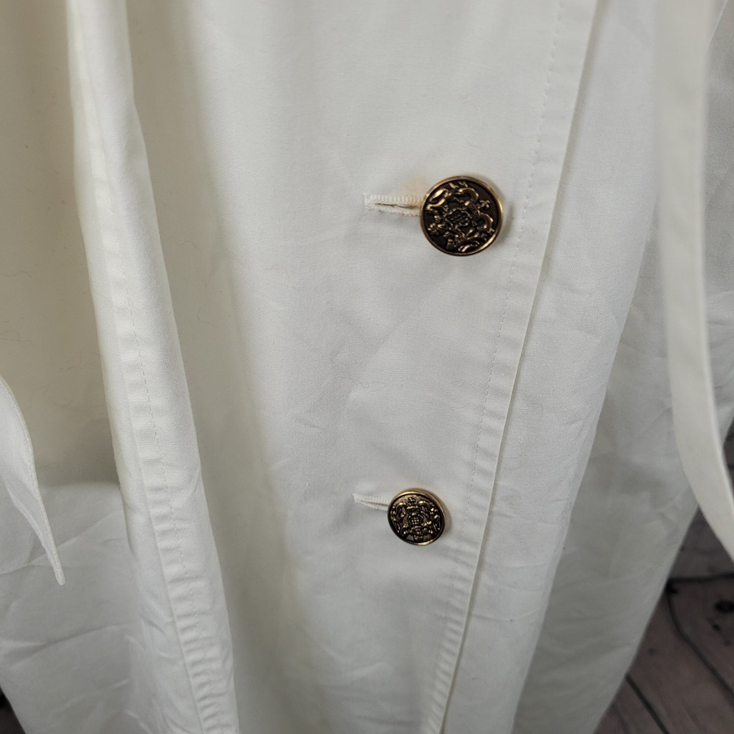 VTG London Fog Ivory White Gold Button Belted Trench Coat USA Made Size 14