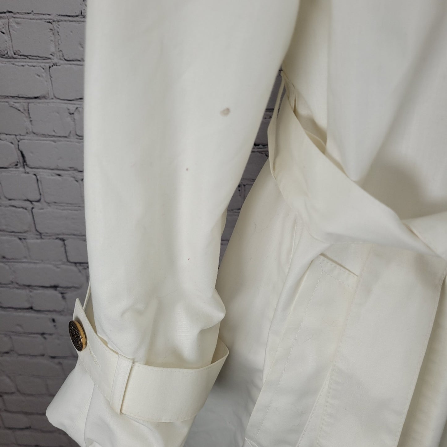 VTG London Fog Ivory White Gold Button Belted Trench Coat USA Made Size 14