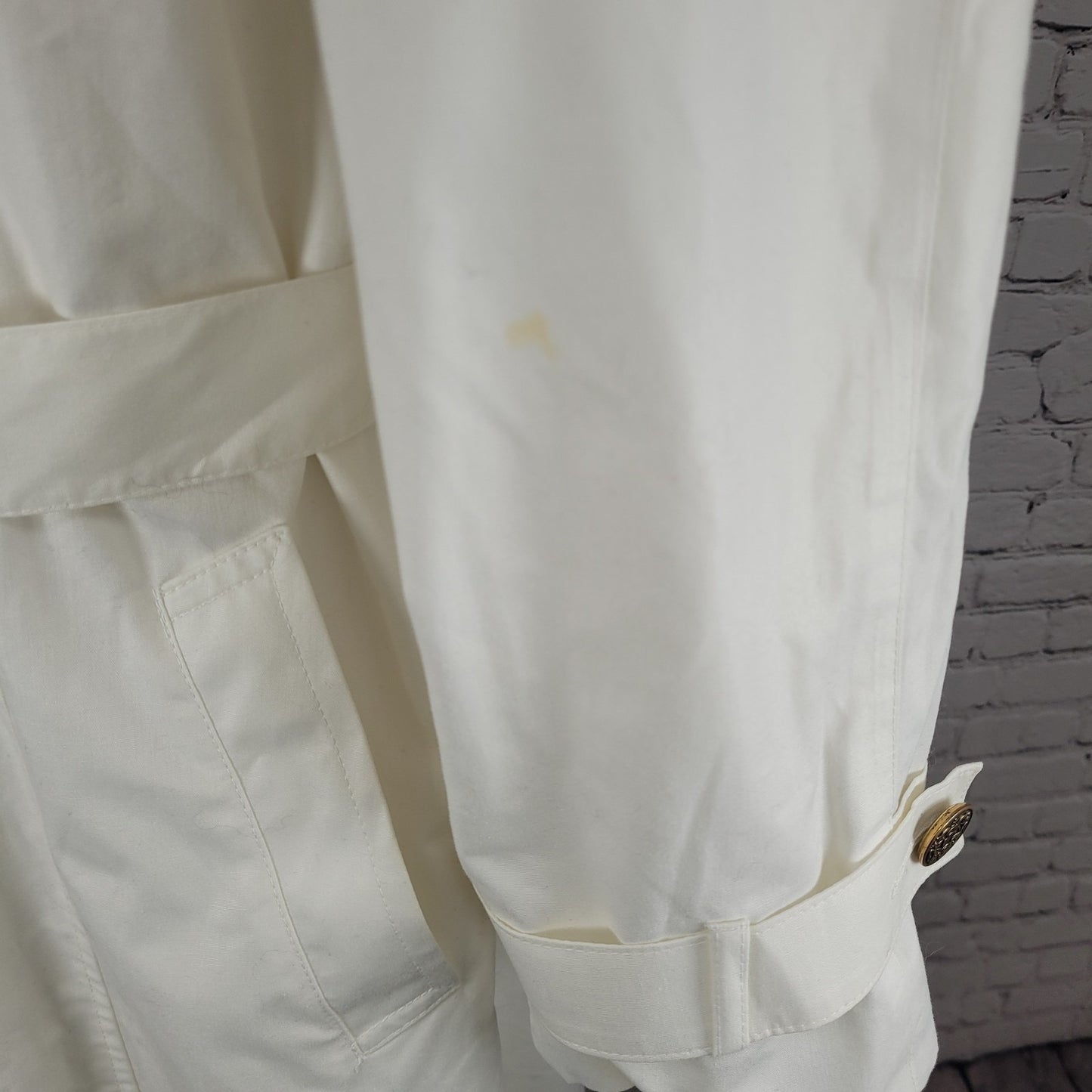 VTG London Fog Ivory White Gold Button Belted Trench Coat USA Made Size 14