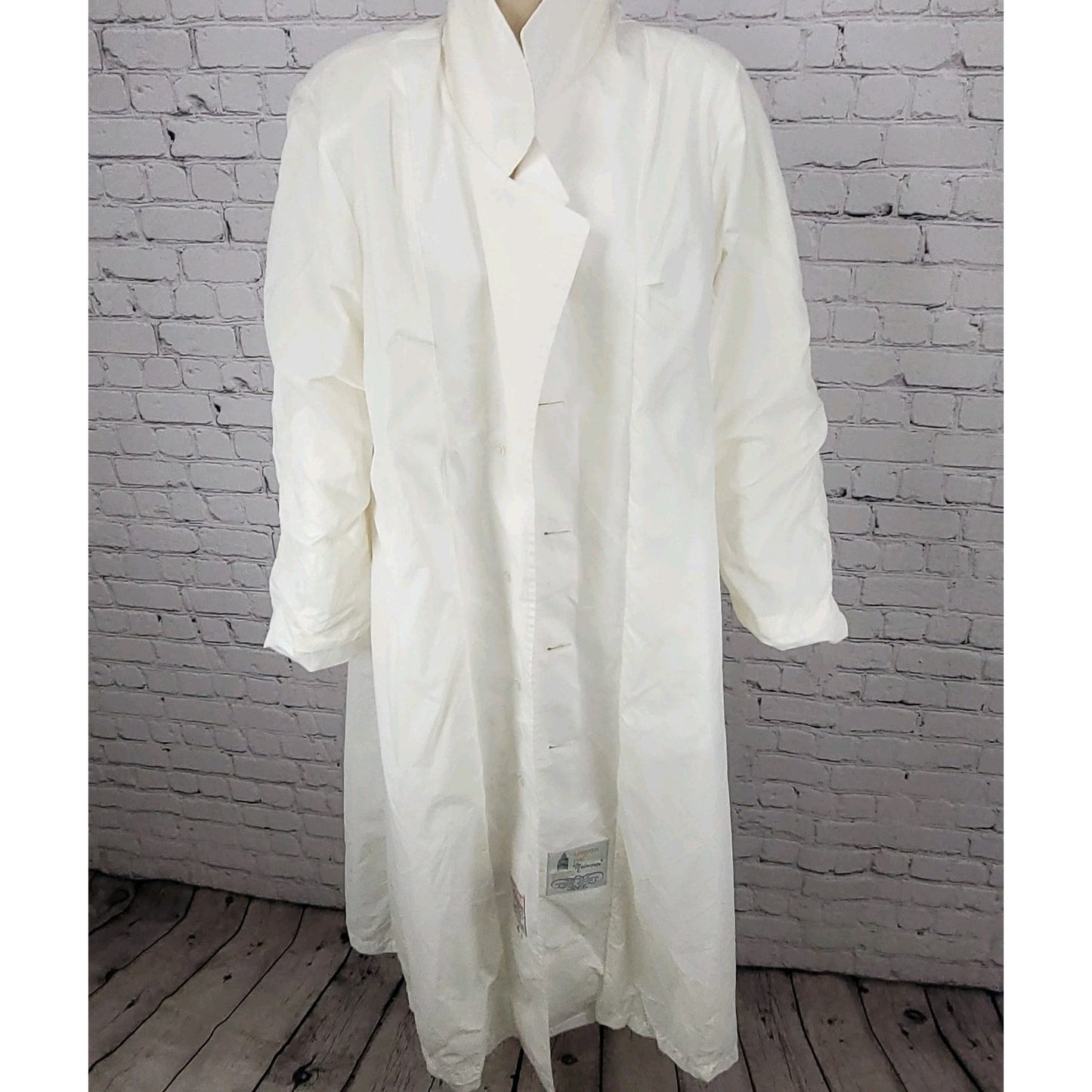 VTG London Fog Ivory White Gold Button Belted Trench Coat USA Made Size 14