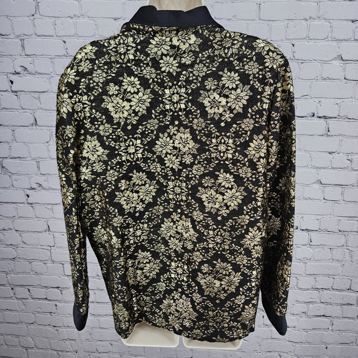VTG Teddi Of California Black Gold Metallic Floral Button Lightweight Jacket M