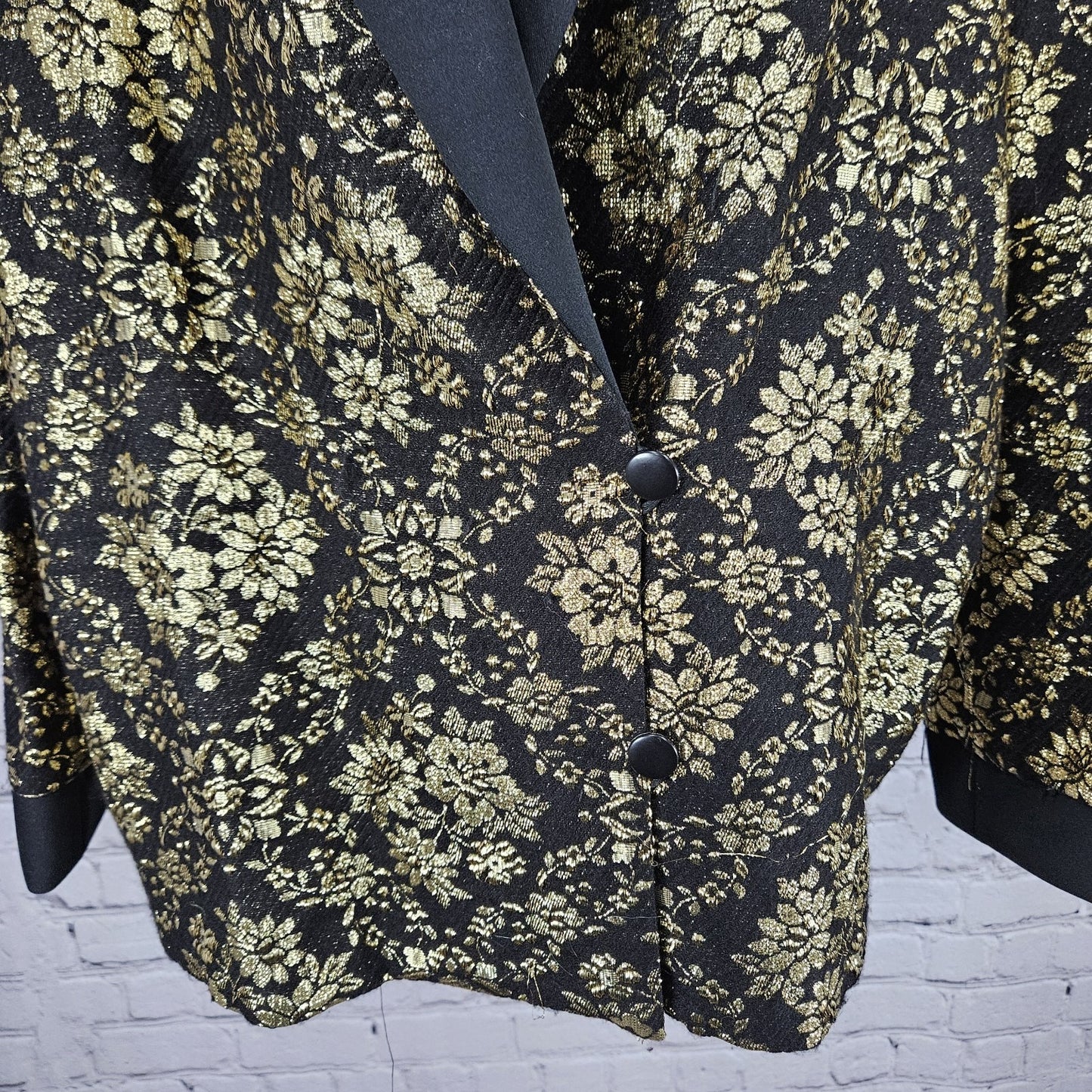 VTG Teddi Of California Black Gold Metallic Floral Button Lightweight Jacket M