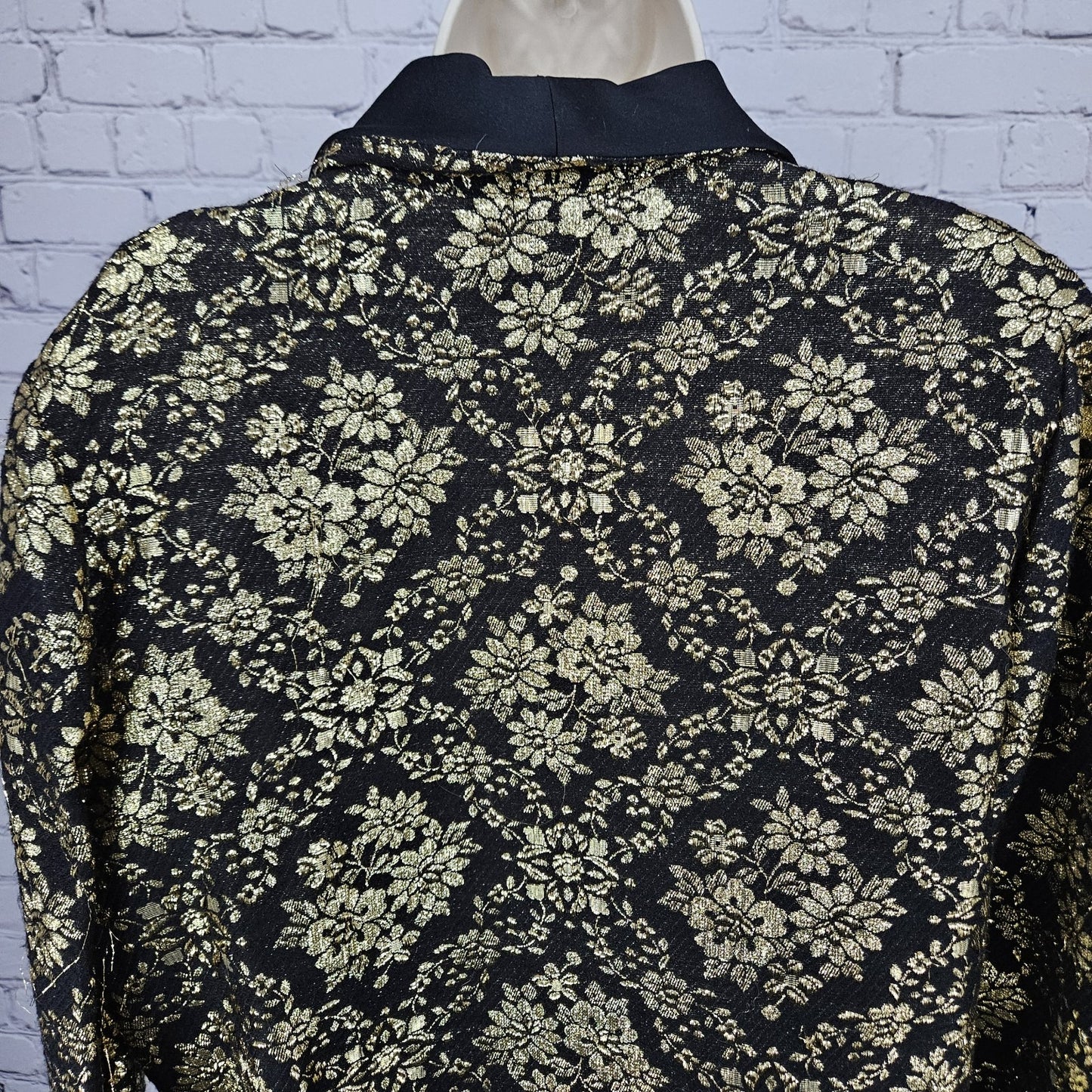 VTG Teddi Of California Black Gold Metallic Floral Button Lightweight Jacket M