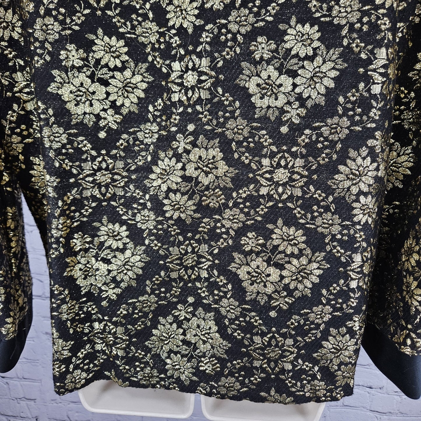 VTG Teddi Of California Black Gold Metallic Floral Button Lightweight Jacket M