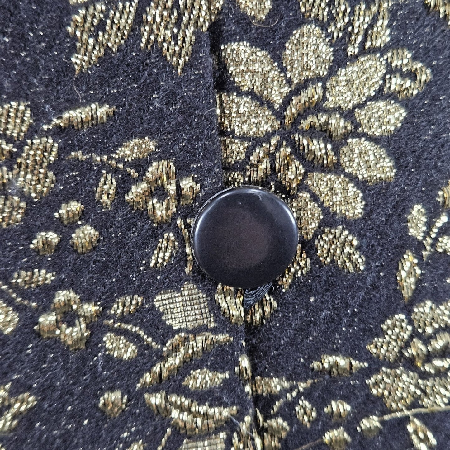 VTG Teddi Of California Black Gold Metallic Floral Button Lightweight Jacket M