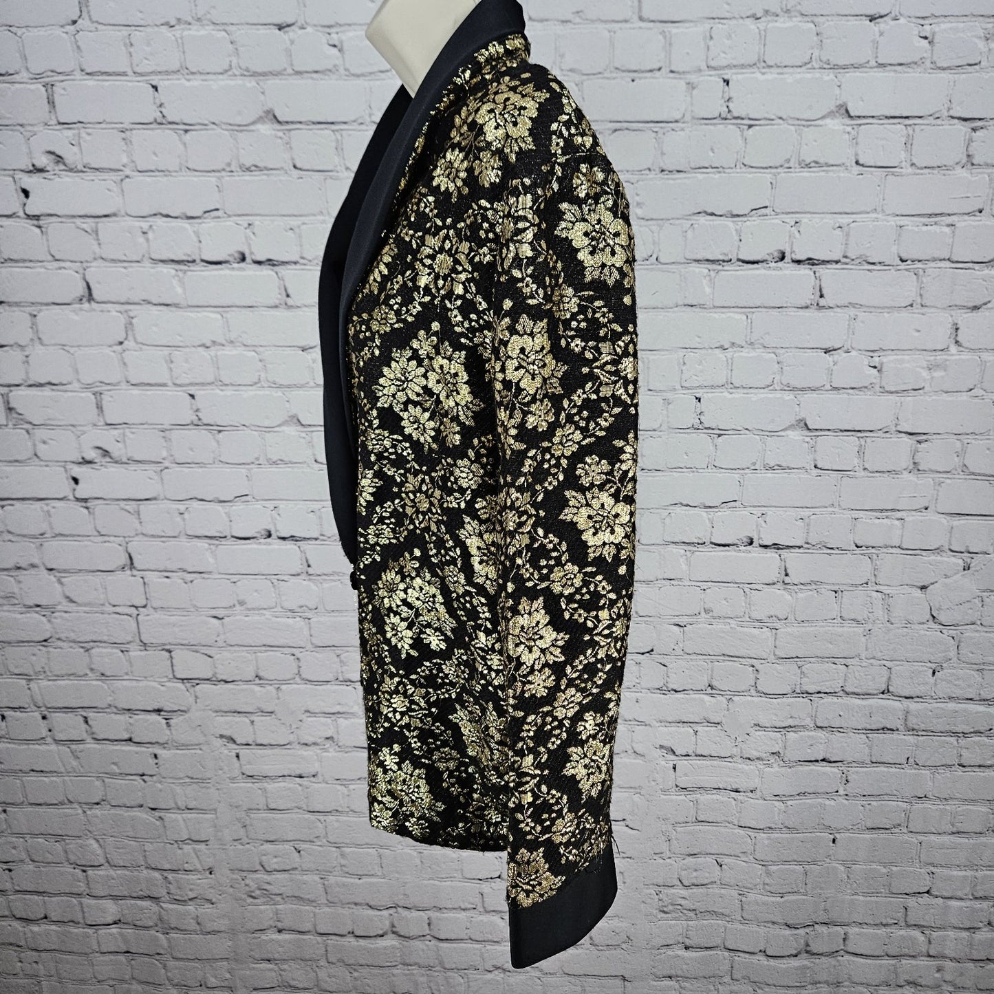 VTG Teddi Of California Black Gold Metallic Floral Button Lightweight Jacket M