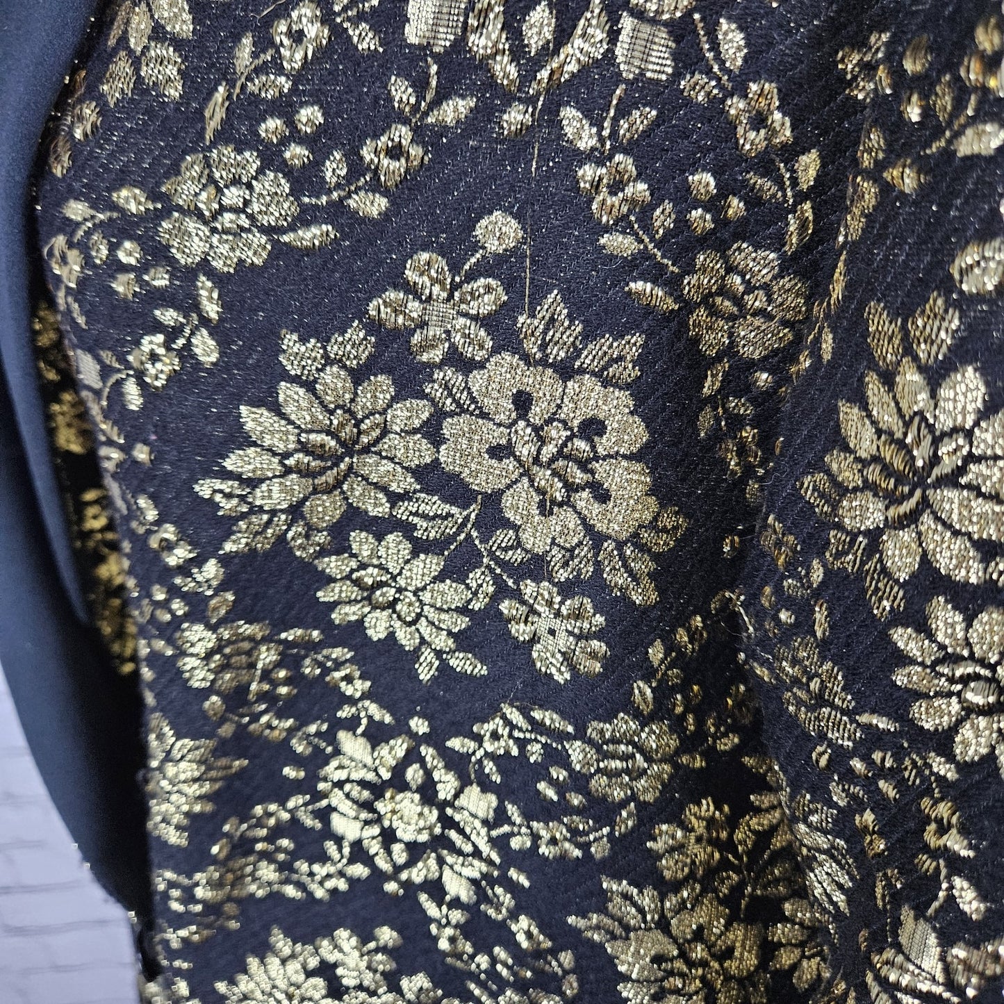 VTG Teddi Of California Black Gold Metallic Floral Button Lightweight Jacket M