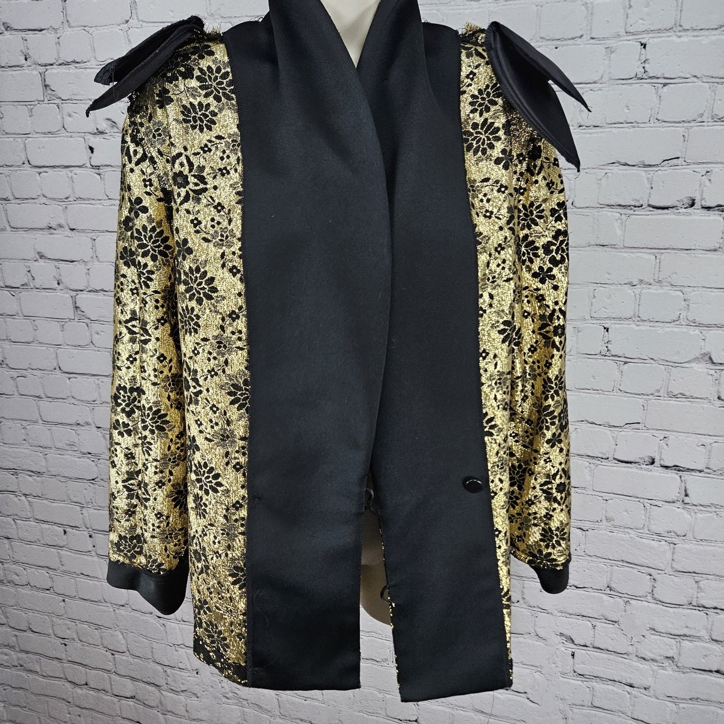 VTG Teddi Of California Black Gold Metallic Floral Button Lightweight Jacket M