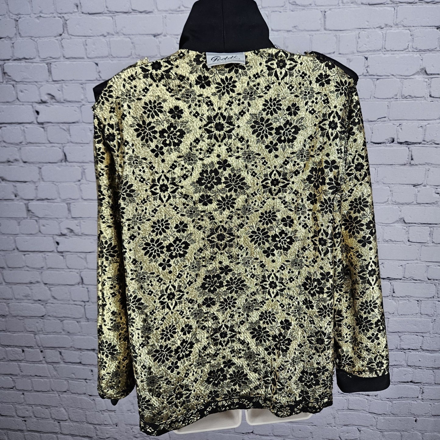 VTG Teddi Of California Black Gold Metallic Floral Button Lightweight Jacket M