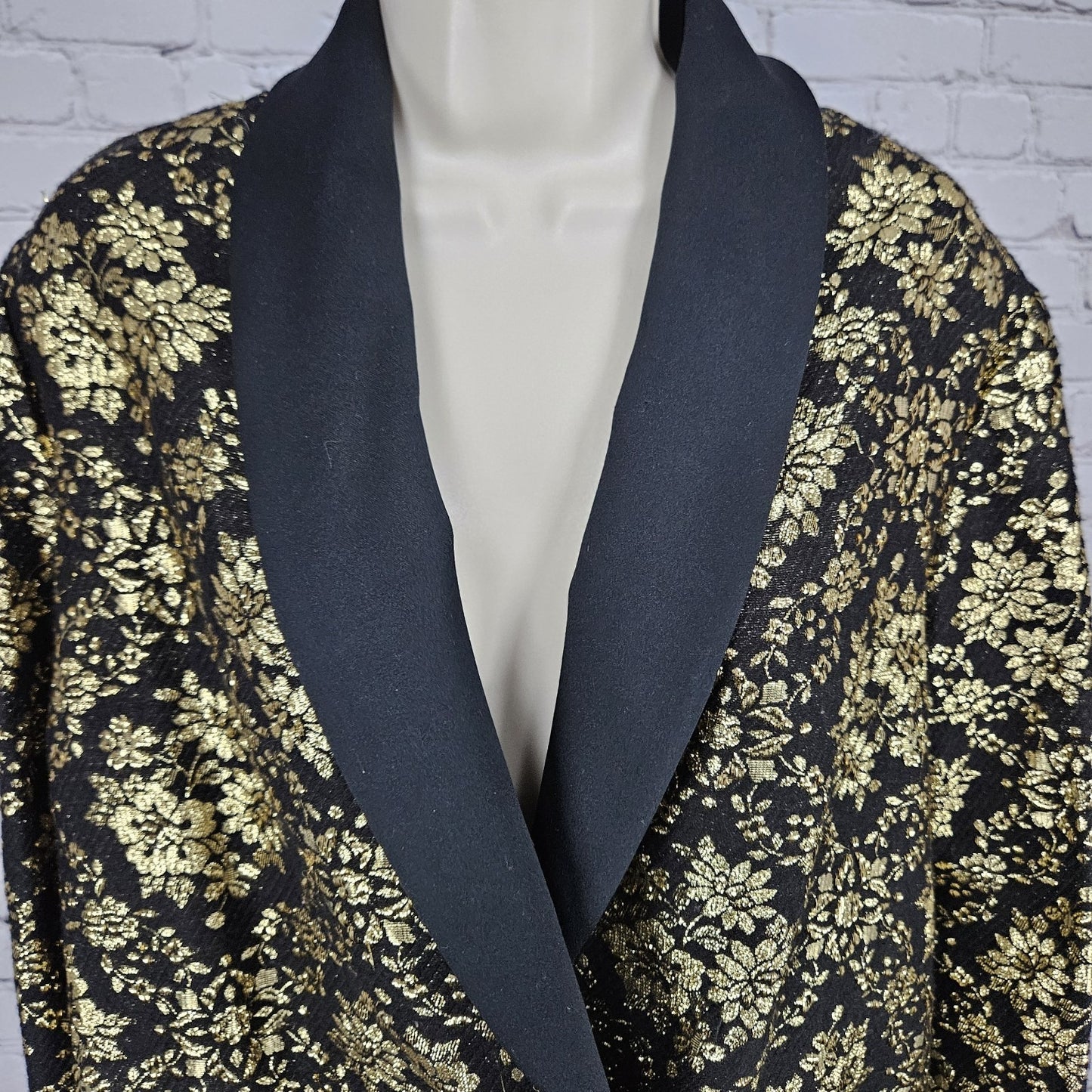 VTG Teddi Of California Black Gold Metallic Floral Button Lightweight Jacket M