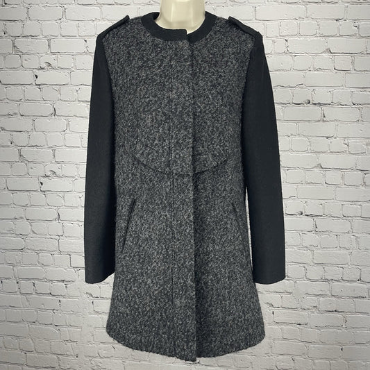 Tahari Black Grey Wool Blend Zipped Snap Overcoat Pockets Lined Size Small S