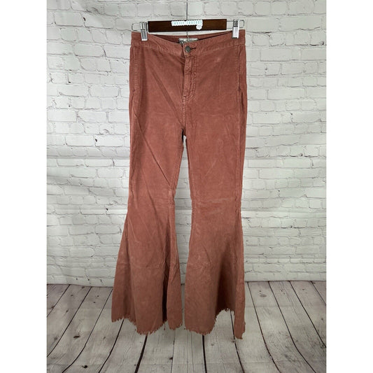 Free People Corduroy Dark Pink Bell Bottoms Raw Hem Flare Boho 26 (26 x 33)