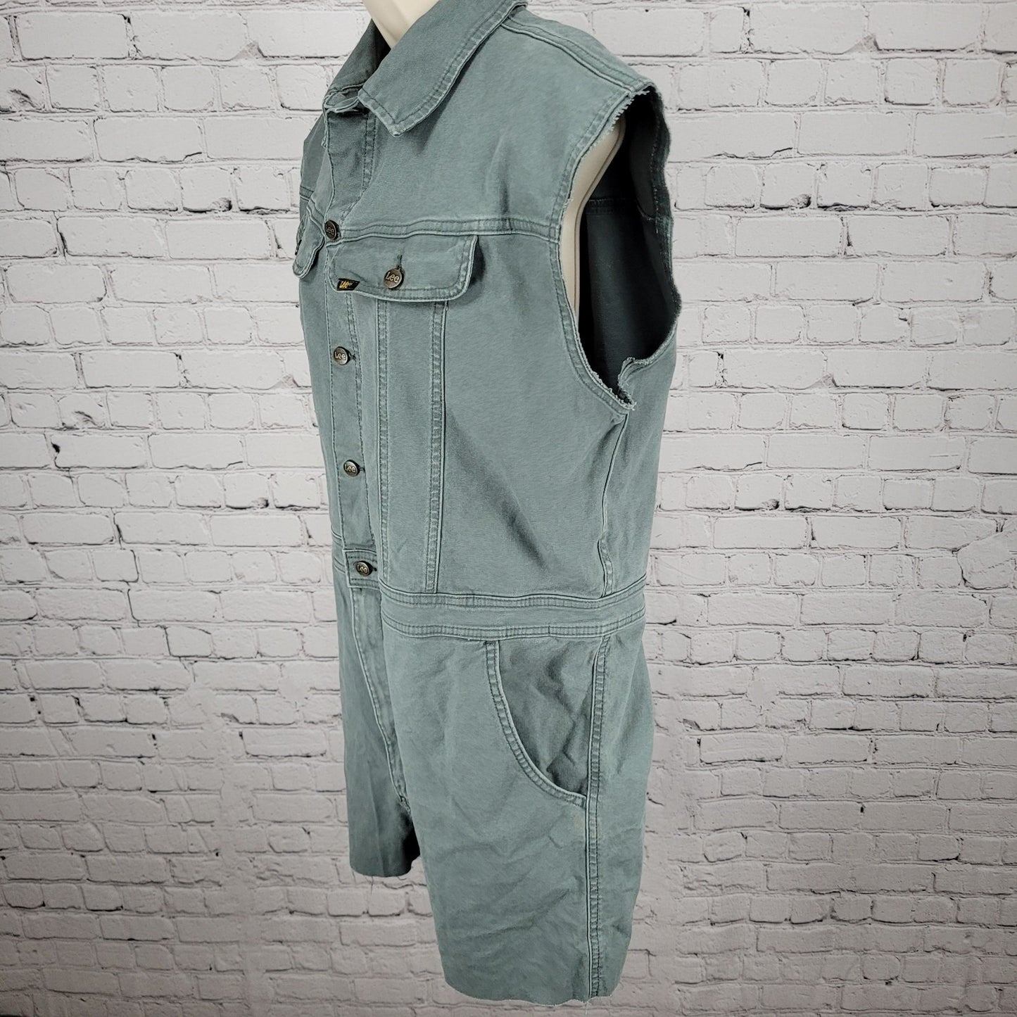 Lee Unions Alls Grey Cotton Canvas Vintage Modern Retro Cut Off Button Romper XL