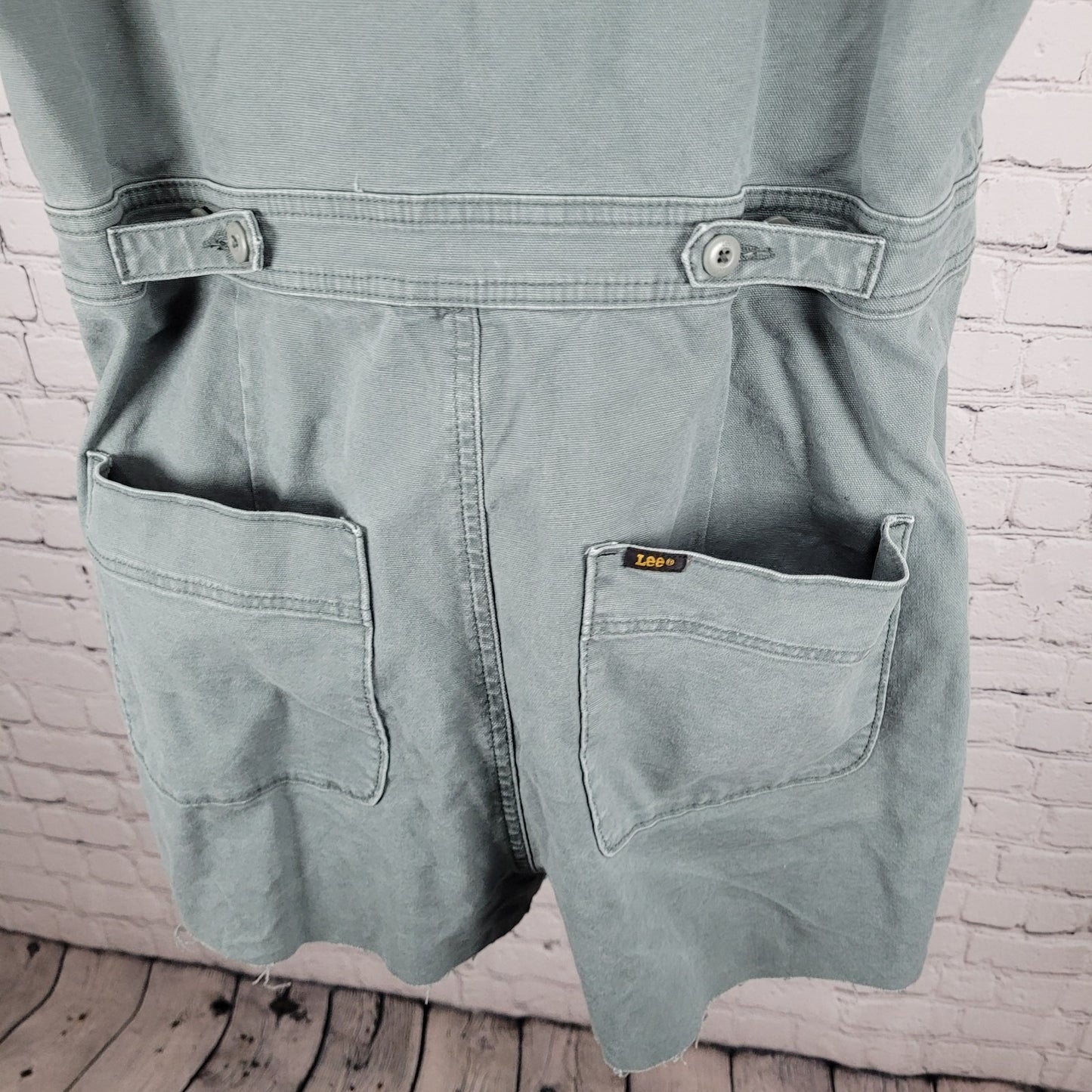 Lee Unions Alls Grey Cotton Canvas Vintage Modern Retro Cut Off Button Romper XL