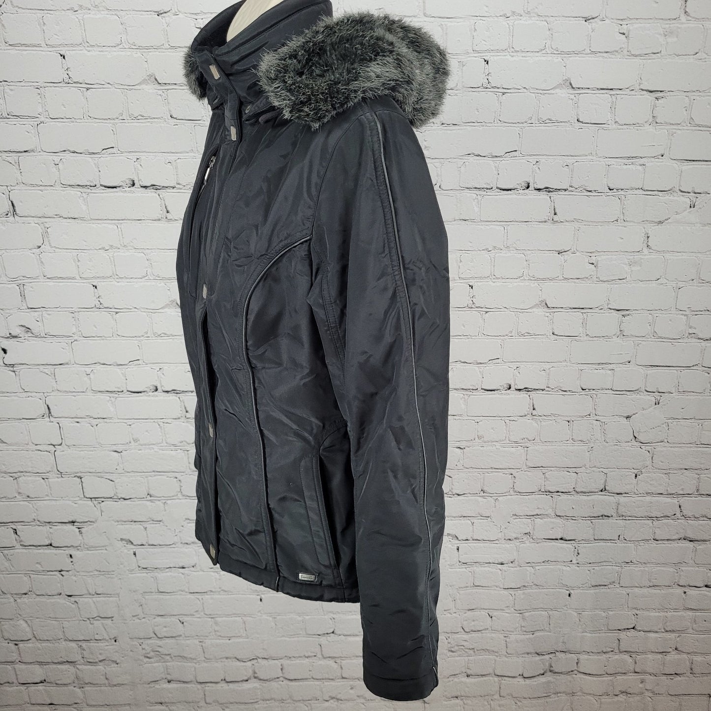 Metropolis Black Ice Faux Fur Hooded Insulated Zipped Pockets Jacket Size 8