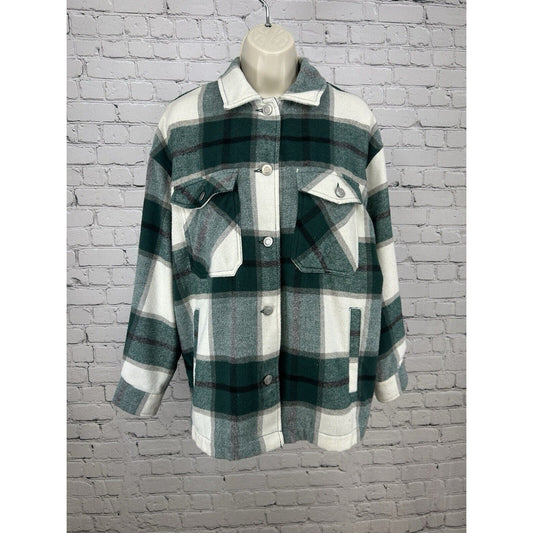 Zara Green Plaid Long Sleeve Button Up Collared Heavy Flannel Size Medium M